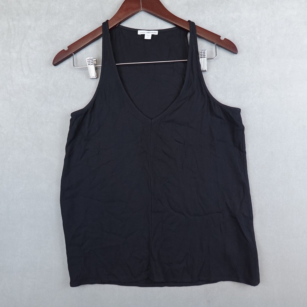 James Perse Womens Basic Jersey V Neck Tank Top Black Viscose Wool Blend Size 1
